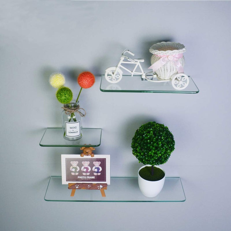 JMBL Wall Mounted Tempered Glass Floating Decorative Display Shelf Home Office Decor 7.87 in.L x 5D Bathroom Storage Shelf (7.87 inch) - Image 3